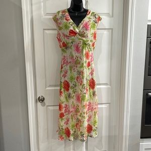 Beige Dress With Pink, Red, And Green Flowers